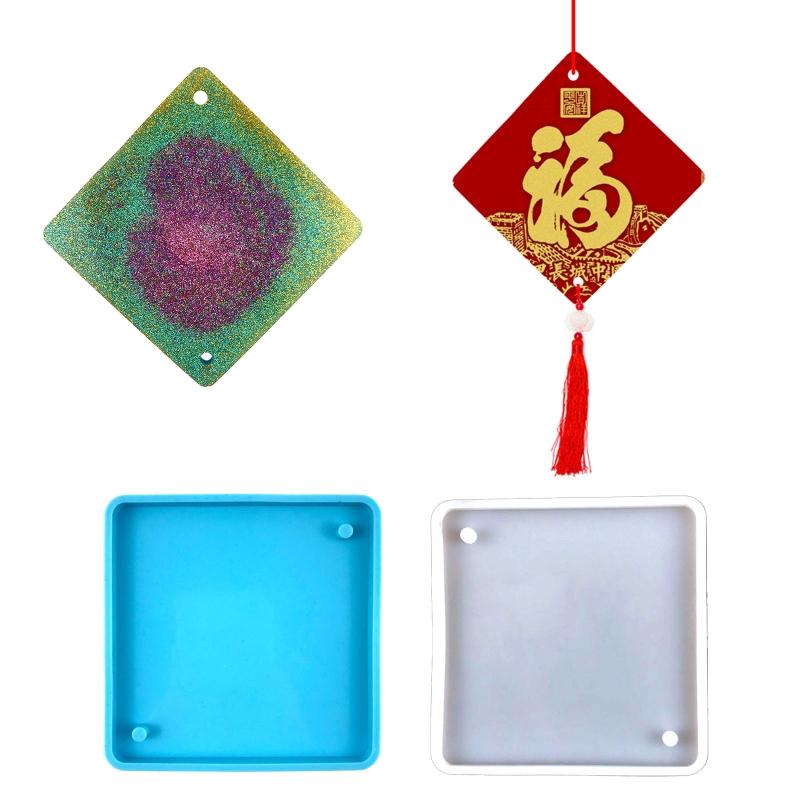 Square Keychain Silicone Mold Pendant Molds for Resin Casting Molds with Hole for Home Pendant with Hanging Hole