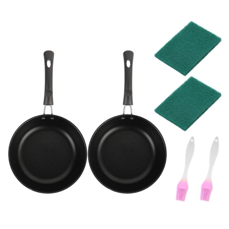 

2Pcs Miniature Induction Ready Fry Pans Nonstick Finish Includes Double Brushes 2Pcs Scouring Pads For Convenient Space 1