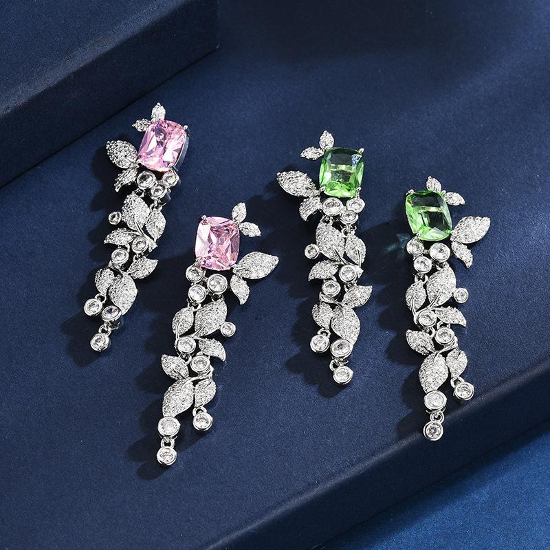 Trendové náušnice s mikro-vsazeným zirkonem Su Květina Módní Sladké Temperamentní Náušnice Dlouhé Náušnice Ženy