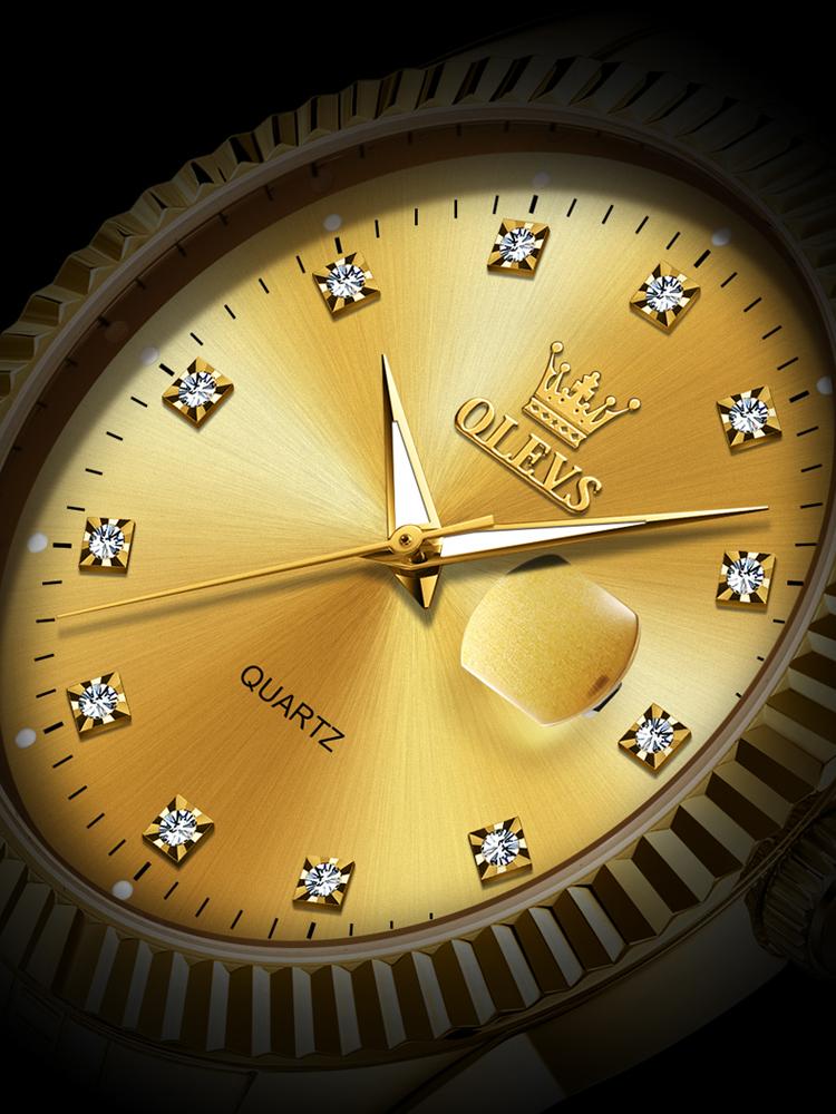 OLEVS Brand Classic Business Style Gold Steel Watch for Men High Quality Waterproof Luminous Date Quartz Mens Watches