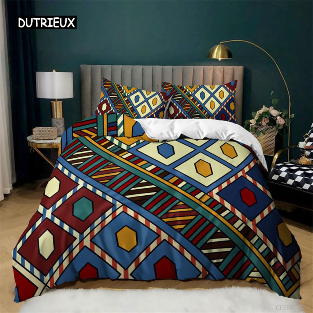 Geometric Duvet Cover Fashion Bohemian Flower Bedding Set Microfiber Exotic Style Comforter Cover King Full For Kids Adult Decor