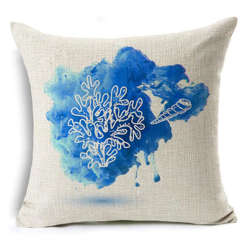 Marine Life Pillow Case Seahorse Shell Cushion Cover Linen Pillow