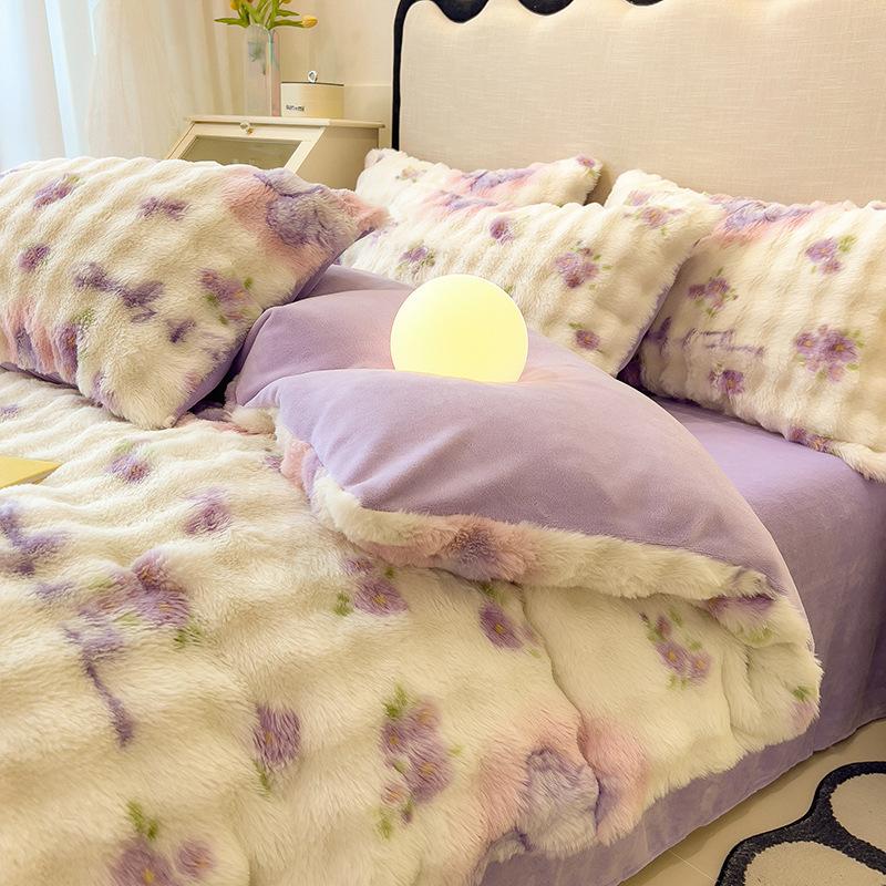 Four-Piece Set Tutu Velvet Quilt Cover Warm Thickened Milk Velvet Double-Sided Velvet Bed Sheet Three-Piece Set