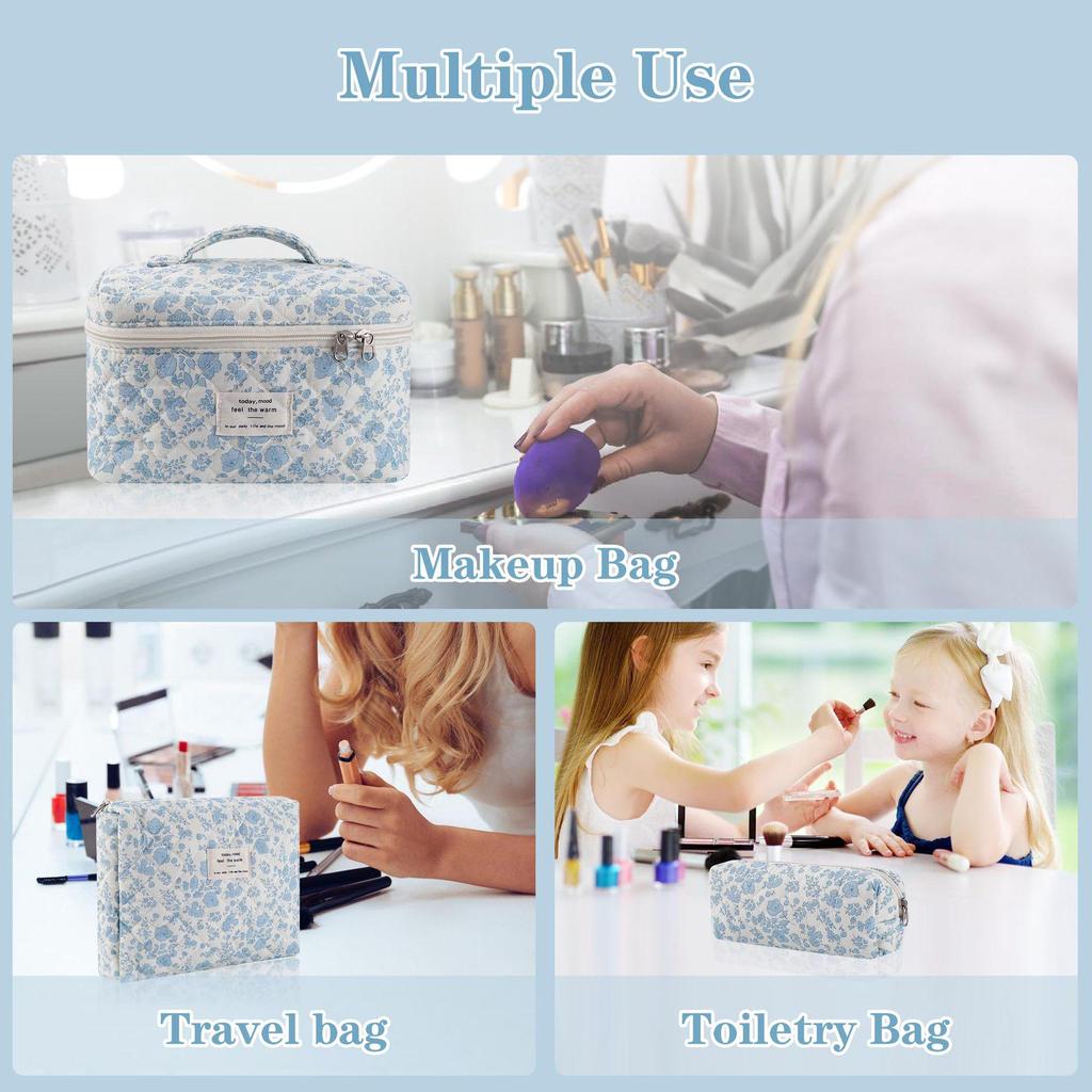 Three-Piece Floral Large-Capacity Makeup and Travel Bag Set
