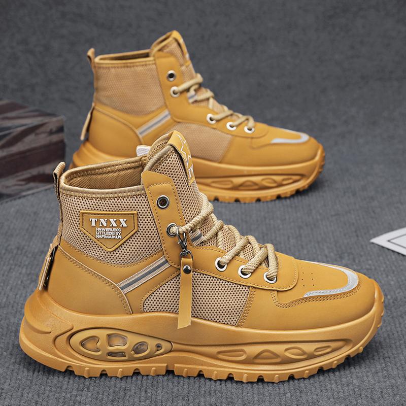 

2025 осень новые ботинки Мартин мужские британский ветер локомотив рабочие ботинки на толстой подошве универсальные высокие сетчатые ботинки цвета ревеня 44