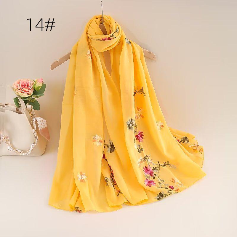 Ethnic Style Embroidered Cotton-Linen Scarf: Thin, Breathable, Fashionable Sun Protection; Wear as Head Wrap or Shawl.