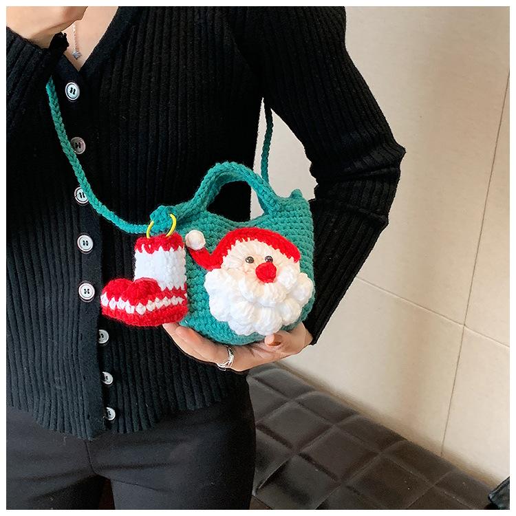 Neue 2025 Mode Cartoon Schultertaschen Weihnachten Handgemachte Garn Gehäkelte Handtasche Kreative Weihnachtsmann Schneemann Kürbis Form Handy Umhängetasche