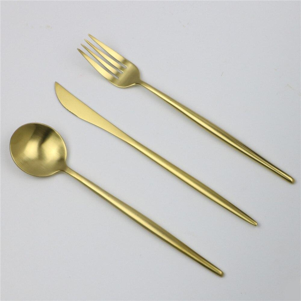 4Pcs Matte Black Gold Dinnerware Set Dinner Cutlery Knives Forks Spoons Teaspoons 304 (18/10) Stainless Steel Silverware Set