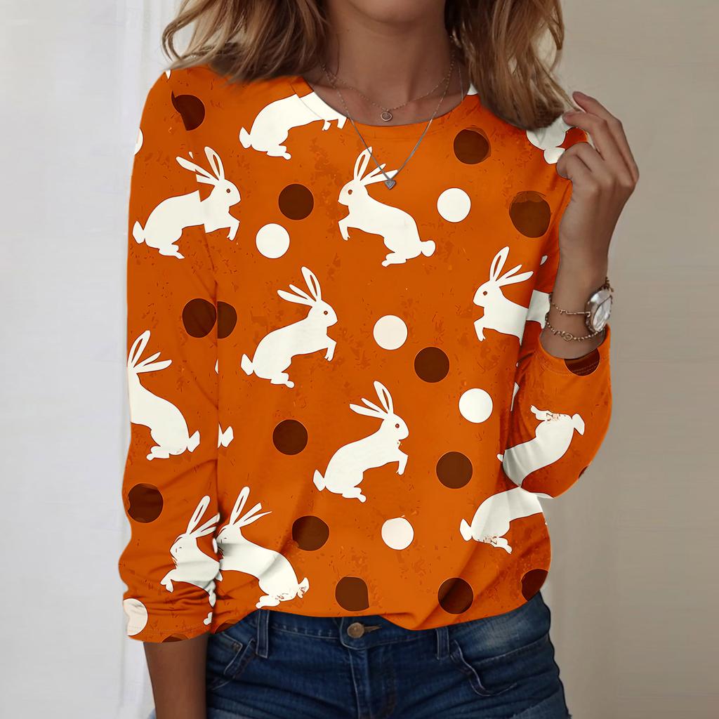 Women's Daily Casual Long Sleeved Easter Printed Round Neck Top