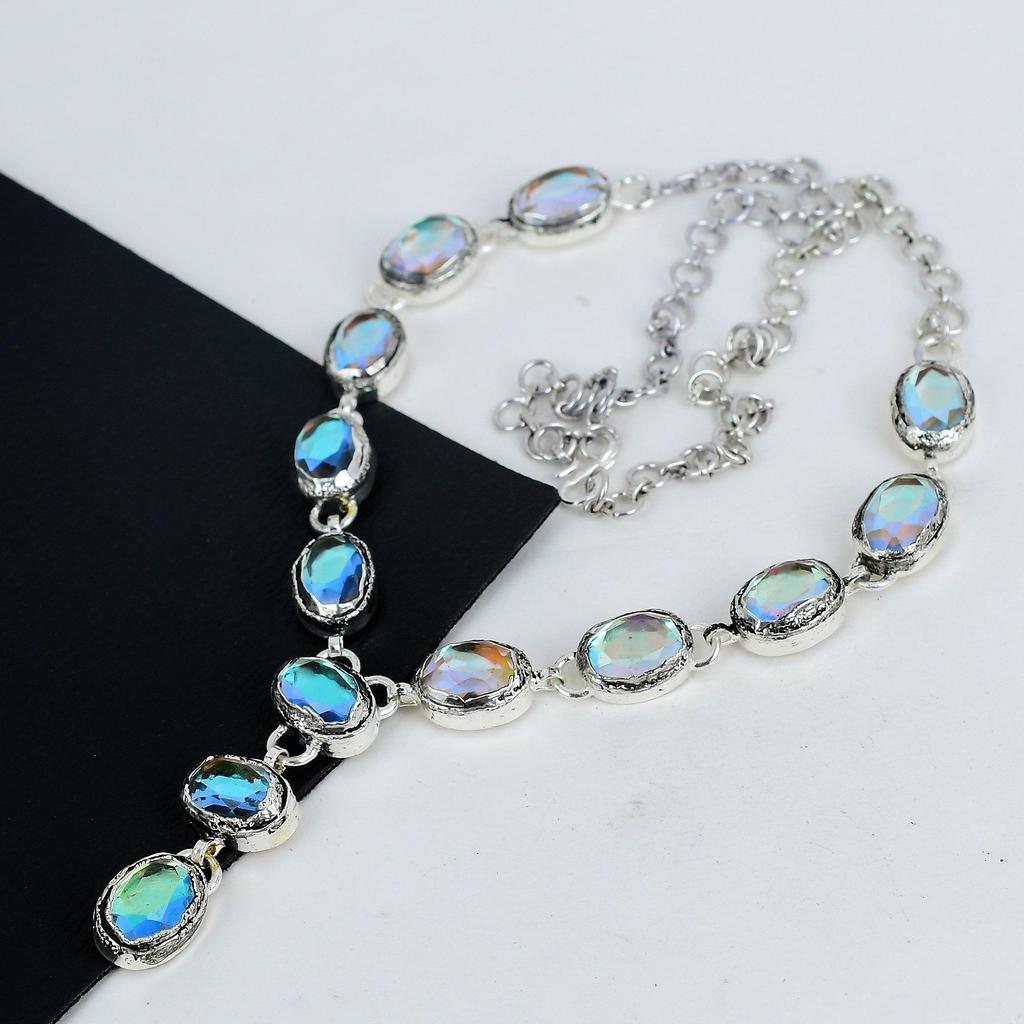 Amazing Mysitc Topaz Gemstone Handmade 925 Sterling Silver Necklace, Mysitc Topaz Silver Necklace For Wife, Unisex Necklace, Wadding Gift