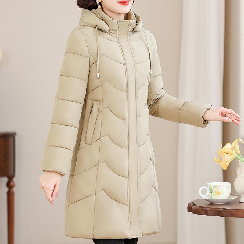 Casacos Longos Femininos de Meia-Idade Parkas de Inverno com Capuz Elegantes Soltos Grossos Quentes Tamanho Plus Agasalhos Jaquetas Femininas