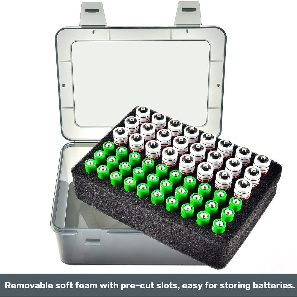 Battery Organizer Box Holds 54 AA & AAA Batteries, Transparent Design with Foam Groove for Easy Storage(Batteries Not Included)