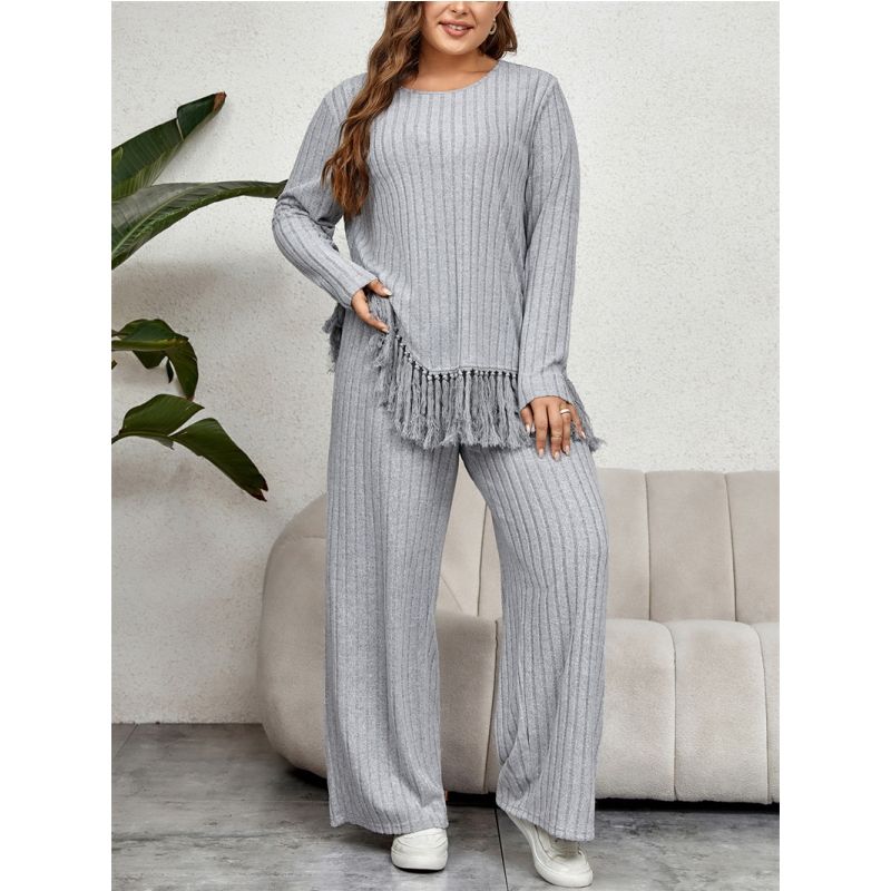 

XL-4XL Women Casual Suit Ladies 2 Set Clothes Tops Loose Pants Suit Grey XXXXL