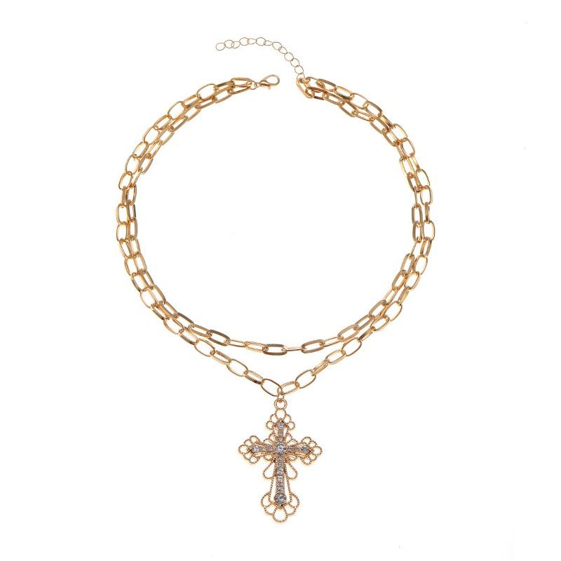Cross Neck Chain Hollow Diamond Pendant Jewelry Light Luxury Niche High Sense Retro Stacked Necklace