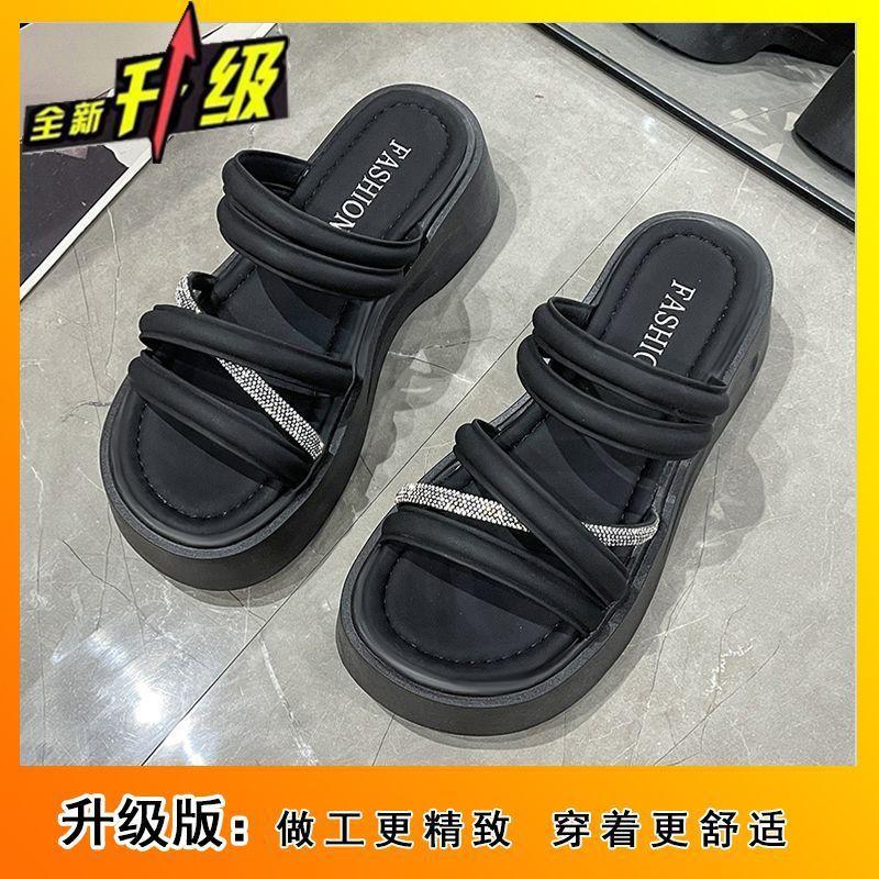 2025 summer new Internet celebrities thick-soled heightened two wear one-word drag women sweet lightweight soft-soled non-slip fashion sandals