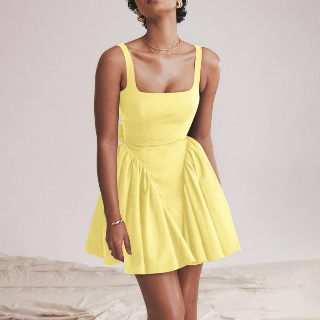 Women's Fashion Solid Color Butterfly Knot Open Back Sleeveless Dress