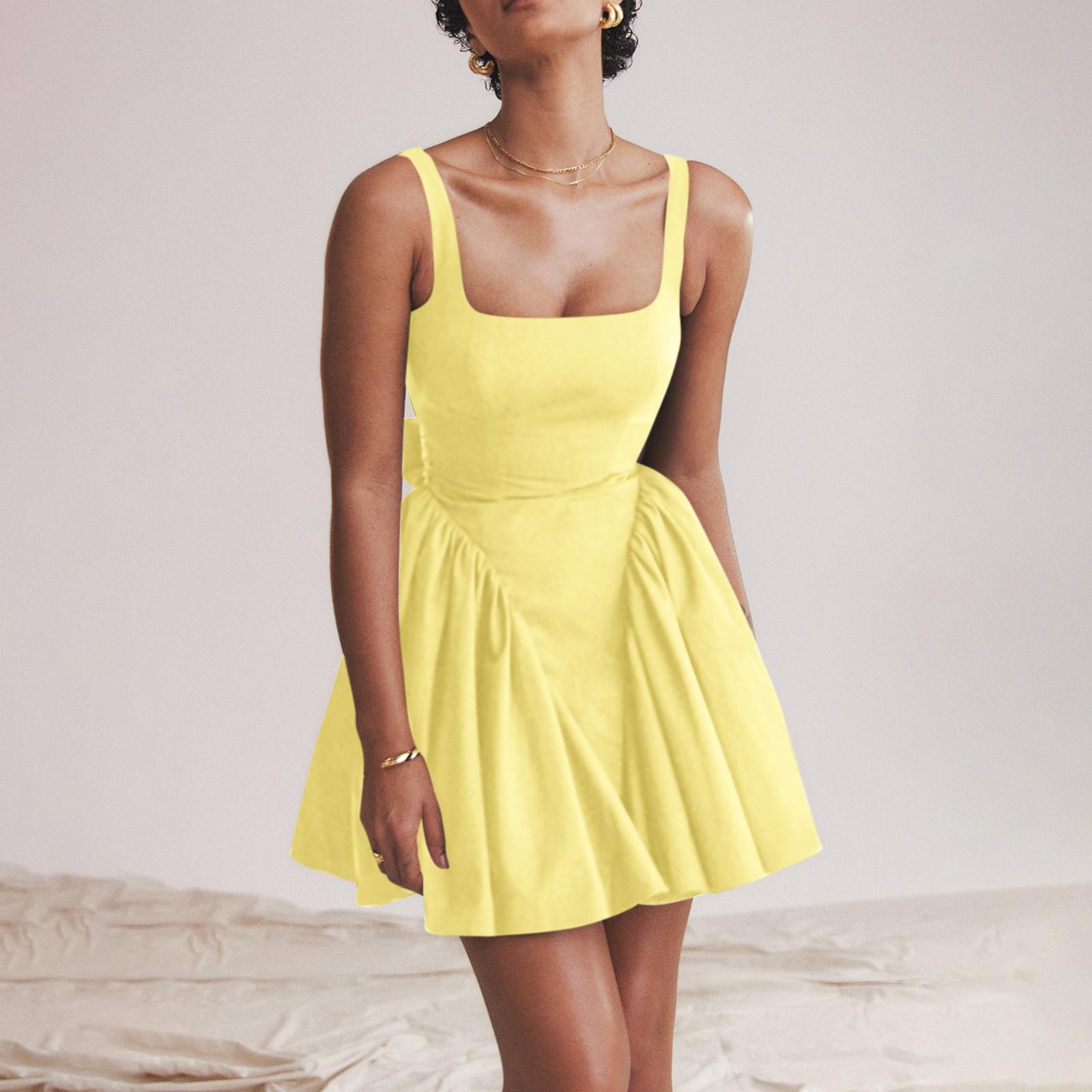 

Женское модное однотонное платье без рукавов с открытой спиной и узлом-бабочкой XL жёлтый