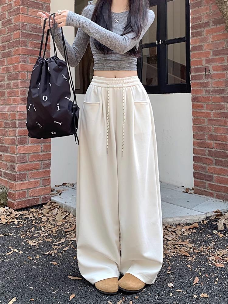 Women's Wide Leg High Waist Drapey Trousers - Spring/Autumn 2025, Loose Slimming Floor-Length Casual Pants.