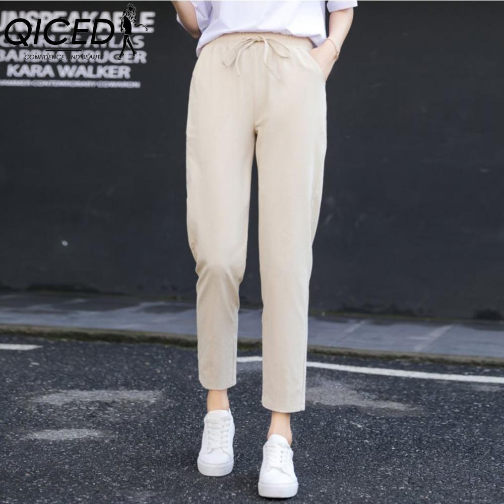 

QICED Women s Fashion Casual Solid Color Print Pants & Capris S хаки