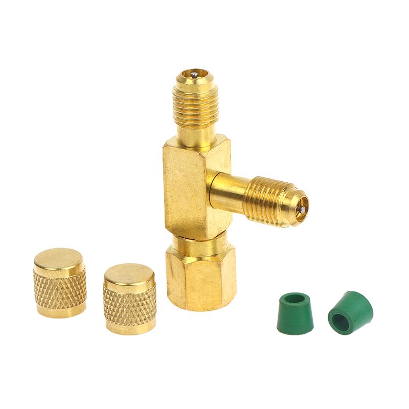 1 Satz T-Stück 1/4" SAE Ventileinsatz T-Adapter für Klimaanlagen- und Kälteanlagen Flüssigkeitsfüllwerkzeug