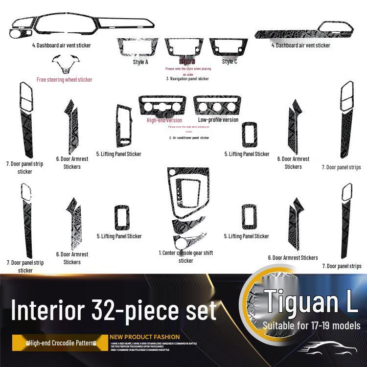 Volkswagen Tiguan L Interior Carbon Fiber Film (2017-2019) - Anti-Scratch, Anti-Kick, Center Console & Door Coverage