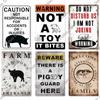 Putuo Decor Warning Tin Sign Vintage Metal Sign Pig Caution Plate Warning Decorative for Zoo Piggy Farm House Wall Decor