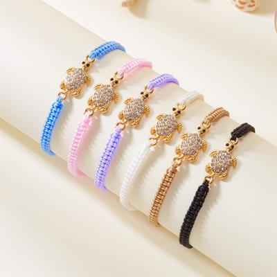 Handgeknüpftes goldenes Schildkröten-Armband für Damen Verstellbar Strassstein-Charms Armband Funkelnder Zarter Boho Schmuck