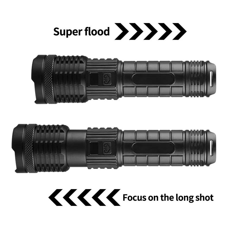 1200LM Super Bright Zoom LED Flashlight 5 Modes USB Rechargeable Tactical Lantern Outdoor Camping Fishing Torch With Power Bank