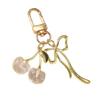 Delicate Cherries Blossom Keychain With Bowknot Pendant Sturdy Metal Gift For Valentine Day Metal Bag Charm