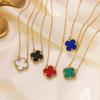 Wenjian Gold Four-Leaf Clover Double-Sided Titanium Necklace - Women's Luxury Fashion Clavicle Chain