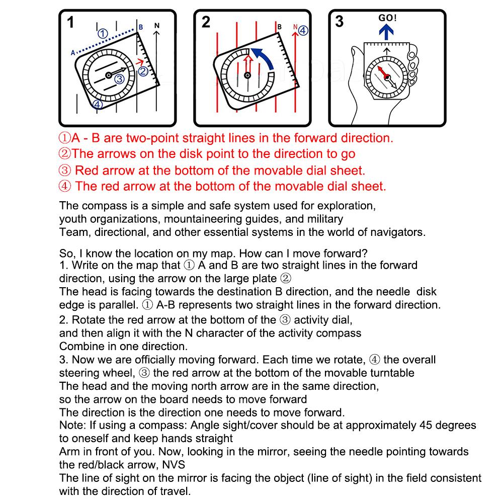 Compass Map Scale Ruler Folding Survival Waterproof Multifunctional for Outdoor Hiking Camping Survival Guiding Tool