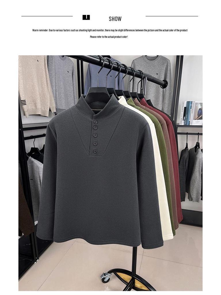 Men's Winter Fleece Hoodie with Half-High Collar - Thick, Warm Base Layer for Casual Fashion