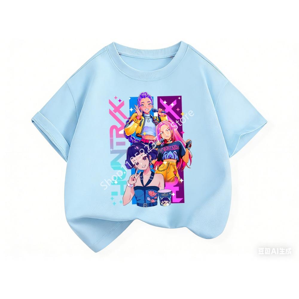 2026 Fun Huntrix Kpop Dämonenjäger T-Shirt für Jungen Mädchen Fans Geschenk Sommer Rundhals Kurzarm T-Shirts Mode Kinder T-Shirt