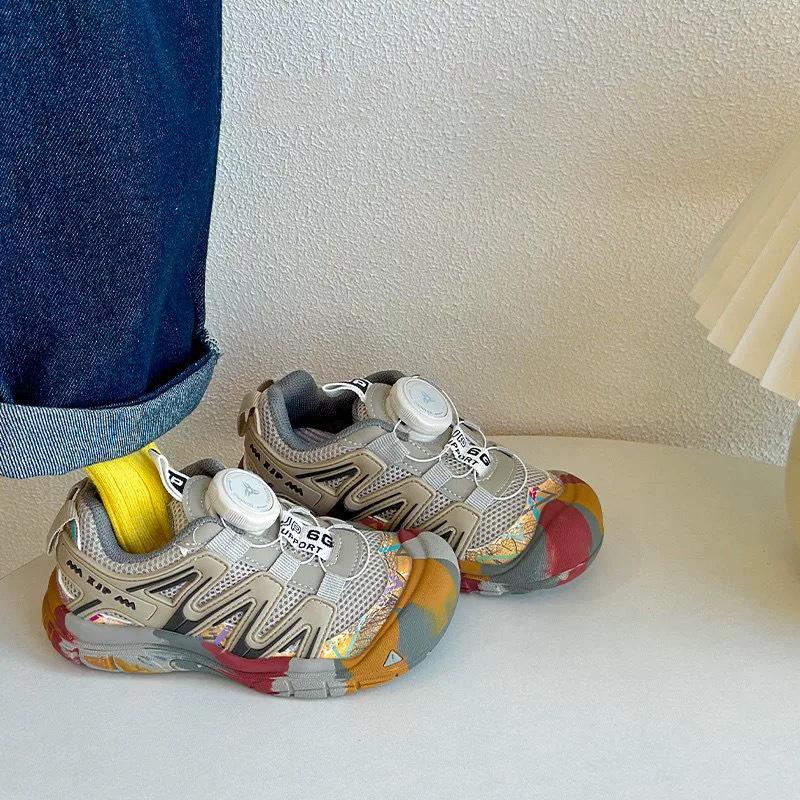 

Kids 2025 Spring/Fall Sports Shoes: Boys Rotary Buckle Sneakers & Girls Mesh Hiking/Running Shoes 26 камуфляжный