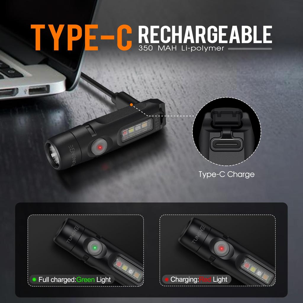 TUNENGE S15Pro Keychain 750 High Lumens EDC Pocket Flashlight with USB C Rechargeable Mini Flashlight with Perfect for and Repairs Flashlight, Clip,
