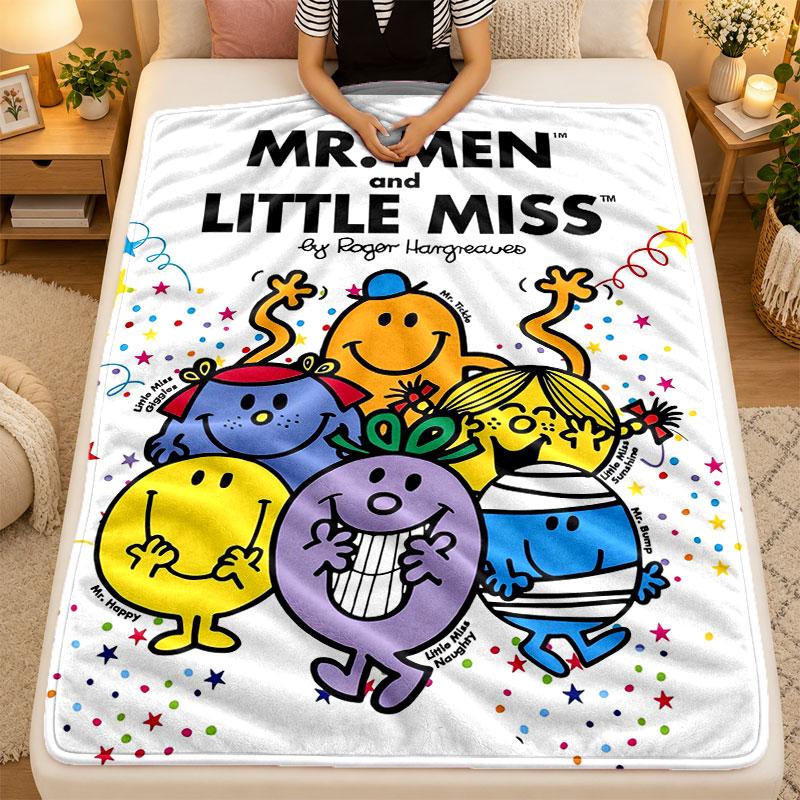 Flannel BlanketMr. Men & Little Miss Warm Soft Throw Blanket for Indoor Sofa Bed Living Room Use