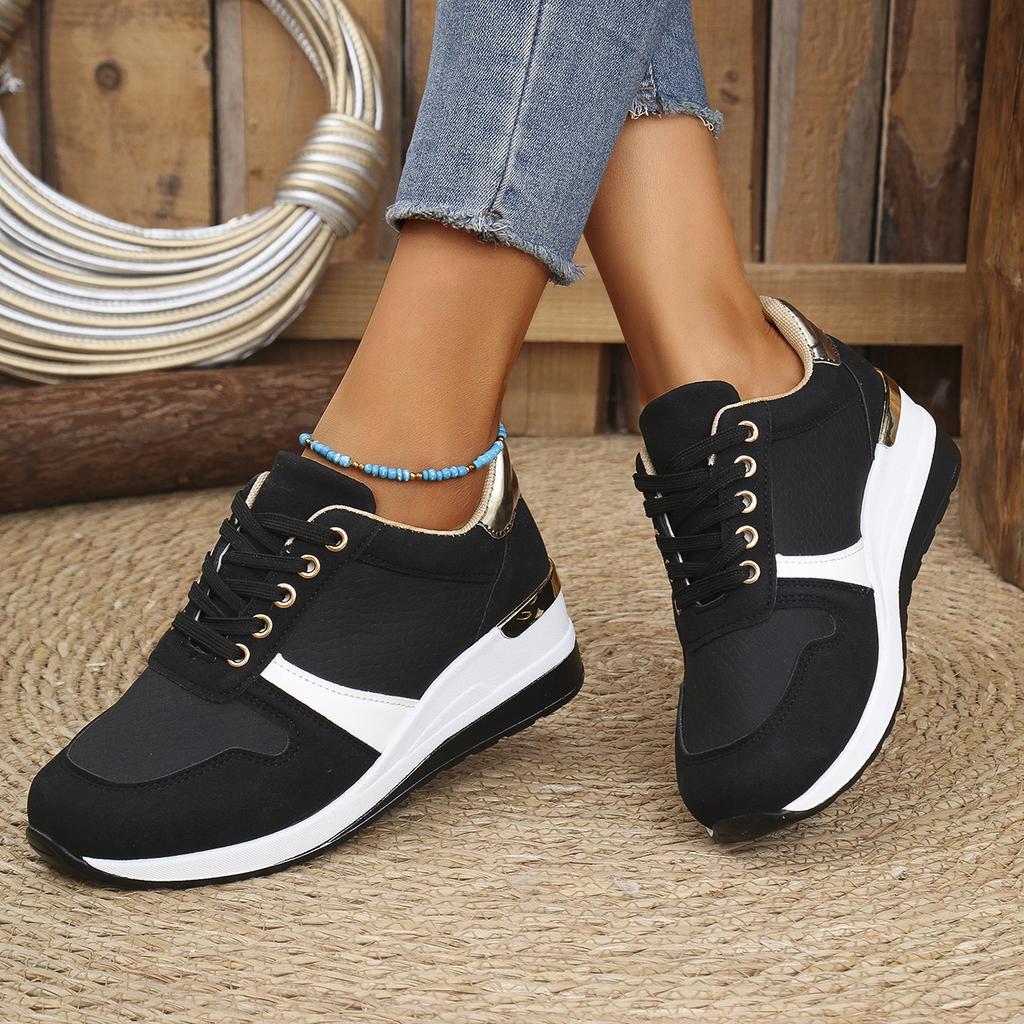 Fashion Women's Fashion Chunky Sneakers Lace Up Platform Casual Sports Shoes Woman Lightweight Non Slip Wedges Walking Shoes Plus Size