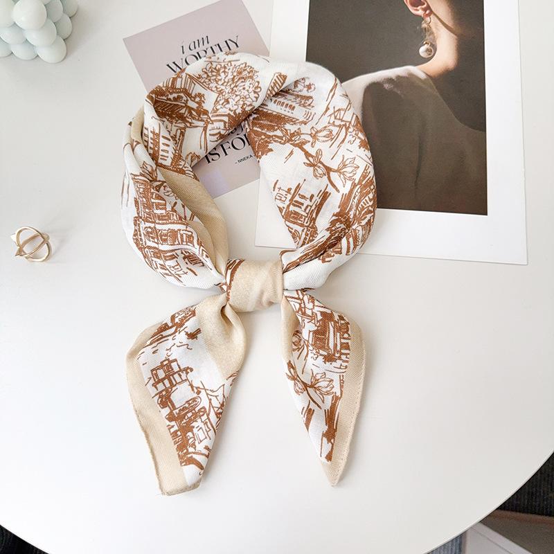 Chinese style ink silk hair feel small square scarf women's autumn and winter versatile professional wear scarf scarf high-end silk scarf women