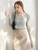 Autumn V-Neck Cross Mesh Strap Sweater - European & American Style Long Sleeve Slim Knit Top for Women