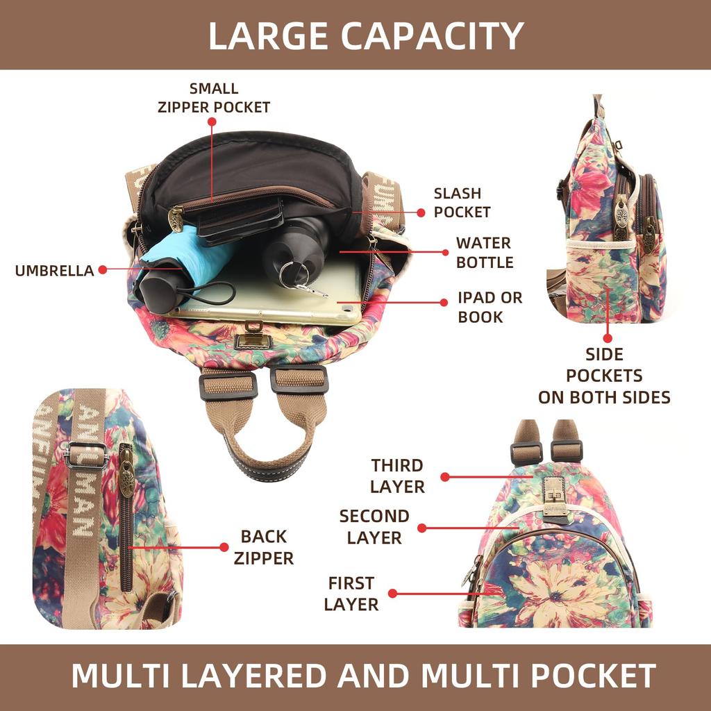 ANFUMAN Small Backpack with Wallet for Women, Mini Waterproof Colorful Print Backpack, Leisure Travel Bag, Drawstring, Size M, Casual.