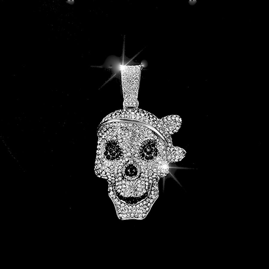 

Alloy Cuban Chain Necklace with Diamond Hip Hop Pirate Skull Pendant