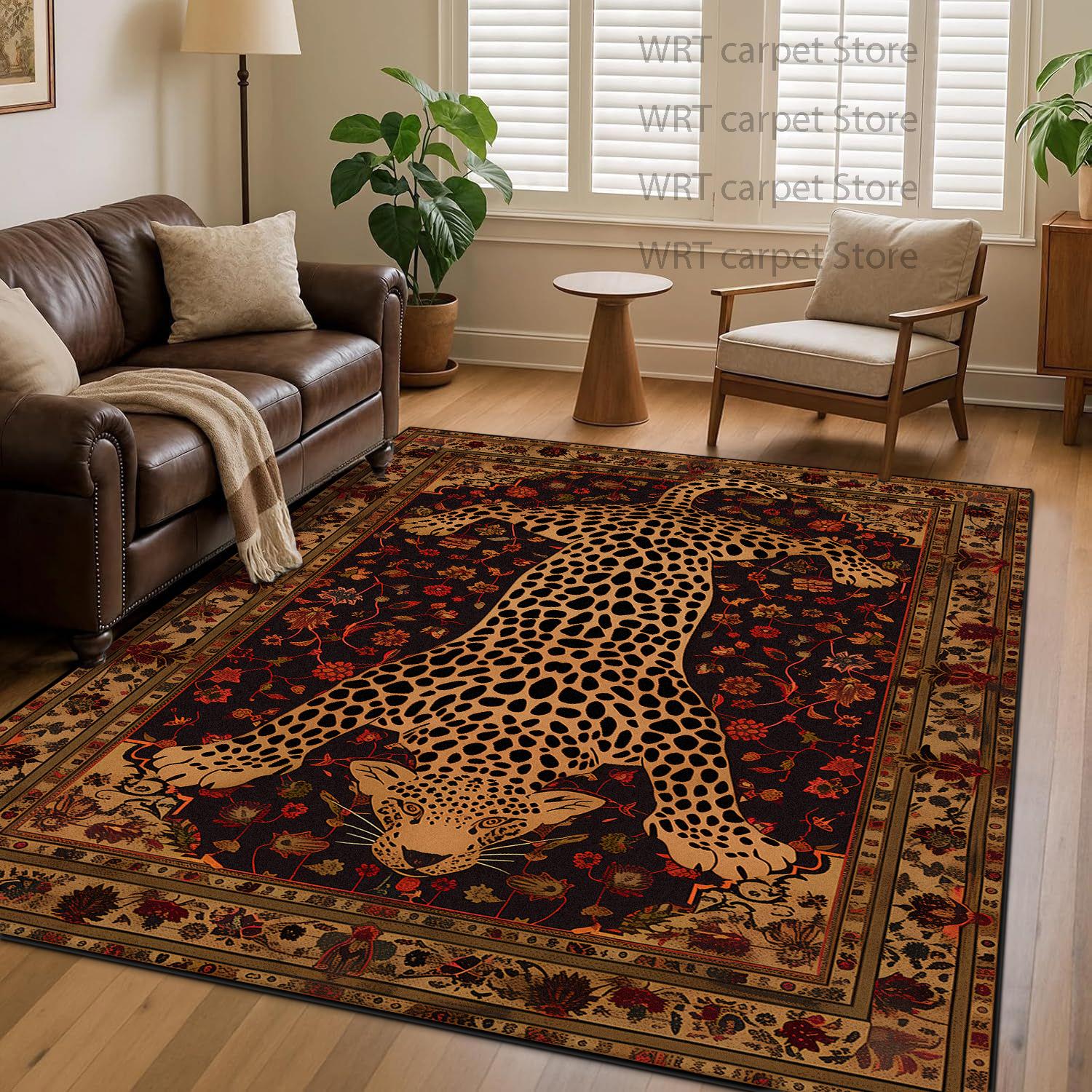 Vintage persiešu leoparda viesistabas paklājs liela