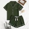 Women Short Sleeve Open Front Cardigan And Shorts Two Piece Pajama Set Casual Home Sleepwear