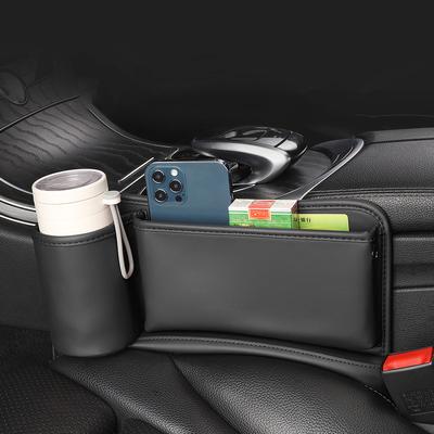 PU-Leder-Autositz-Lücken-Organizer, Auto-Konsolen-Seiten-Aufbewahrungsbox mit Getränkehalter, Sitzfugen-Aufbewahrungsbox für