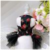 Lovely Puppy Dog Clothing Retro Chic Red Floral Print Lace Bow Black Princess Dress For Small Medium Dog Poodle Pet Dog Clothes