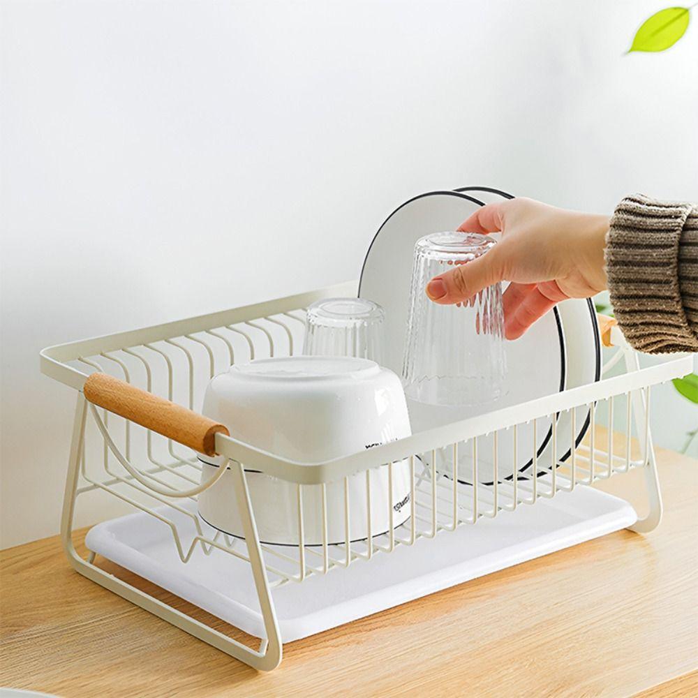 

Tableware Draining Rack Iron Kitchen Storage Basket Rust-proof Dish Rack Bowl and Chopsticks S білий