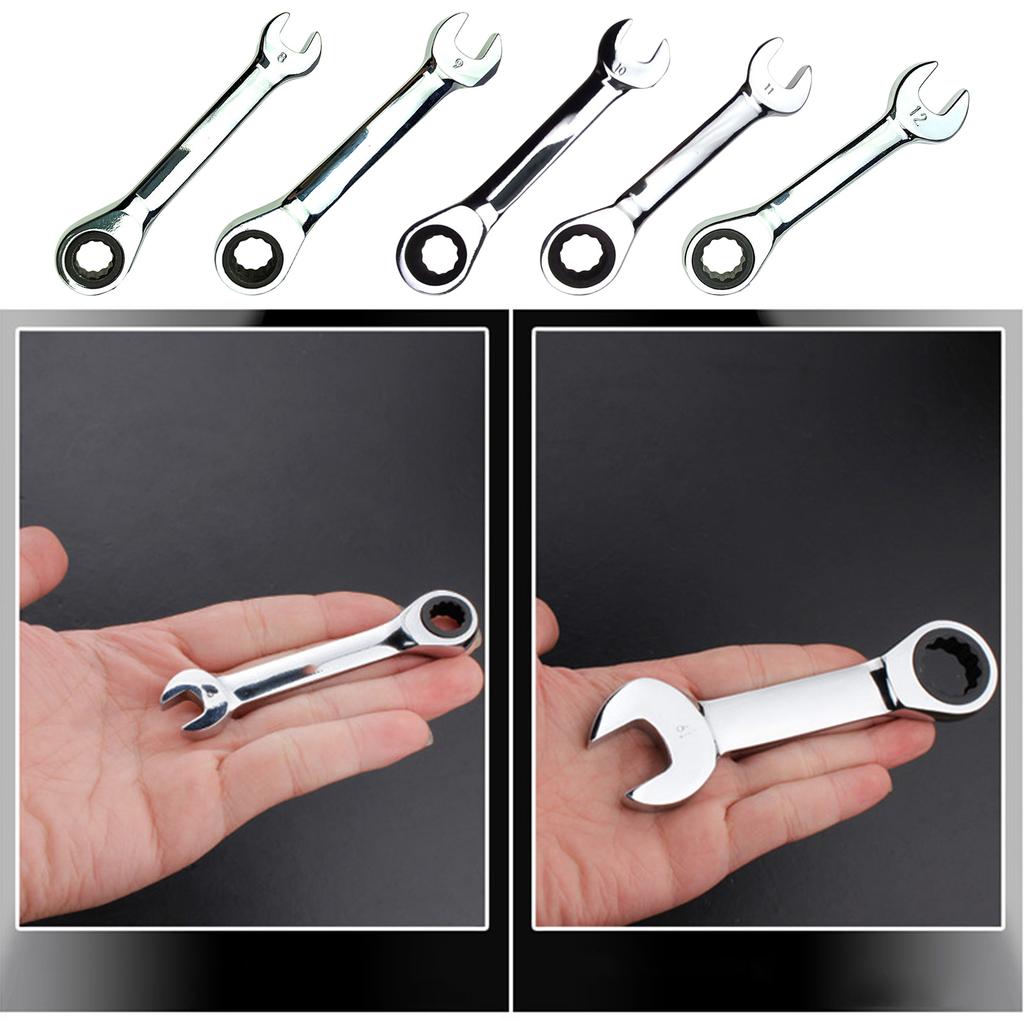 Ratchet Socket Wrench 8-18mm Short Handle Ratchet Wrench Combination Wrench Quick Open Spanner Hand Repair Tool