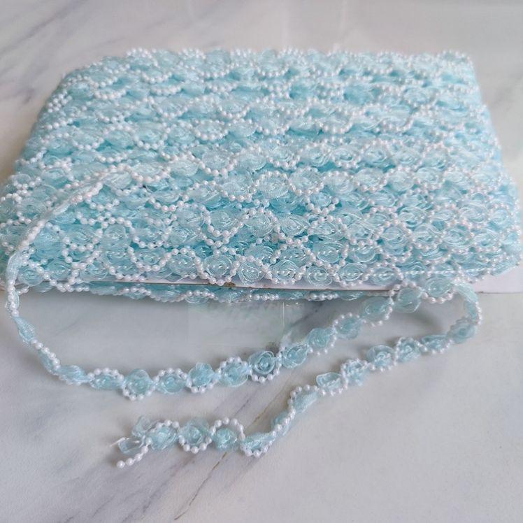 

3 Meters Long 1cm Wide Flower Beads Edged Lace Accessories White 3D Clothing Skirt Decoration Handmade DIY Material Hemming Width 1cm