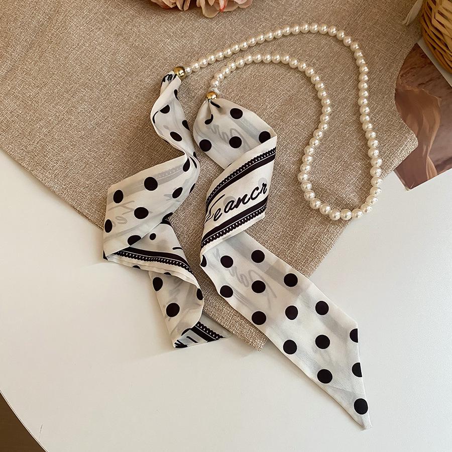 Retro Polka Dot Silk Scarf Necklace - Elegant Women's Accessory