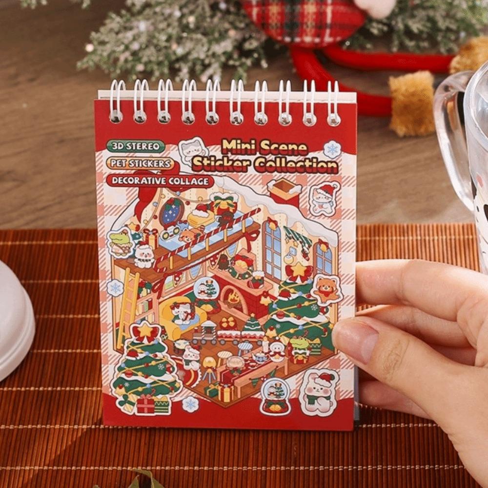 Merry Christmas Miniature Scenes Sticker Mini Size 6 Scenes 3D Landscape Sticker Creative Crafting Cartoon Pocket Sticker Book